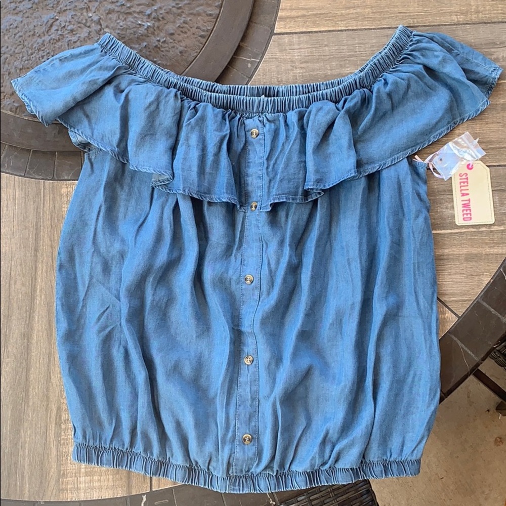 Off Shoulder Denim Blouse Sz XXL NWT